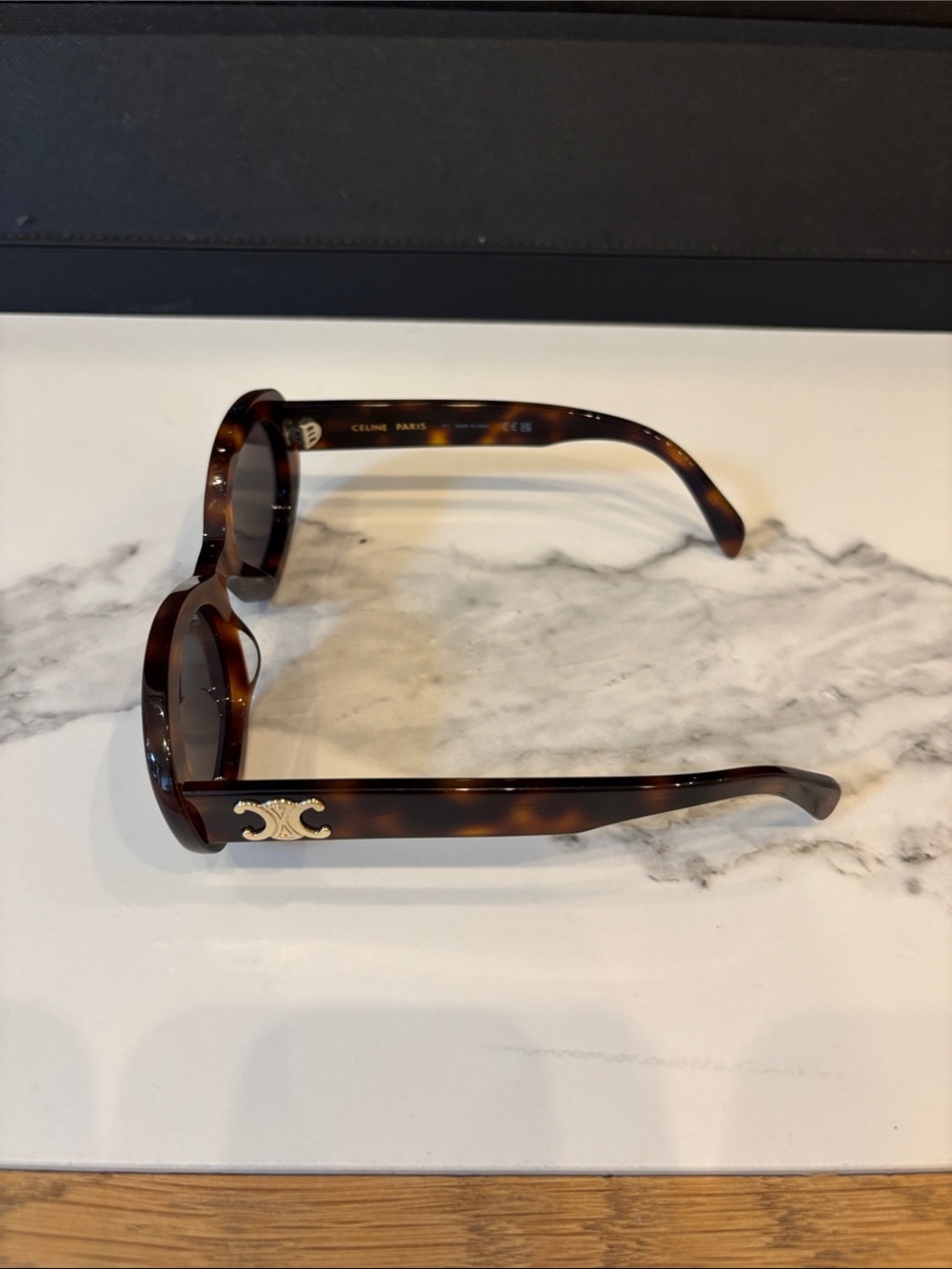 Celine Tortoiseshell Oval Sunglasses - Dark Brown Frames - Picture 2 of 3